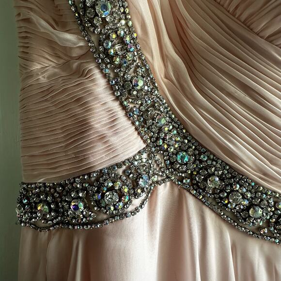 Jovani Blush Pink Jewel Embellished Chiffon Gown Dress - Picture 4 of 8